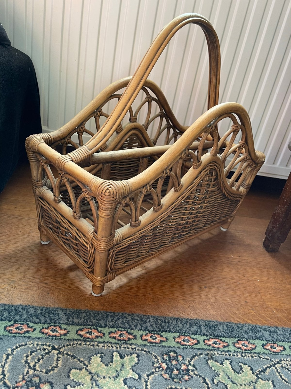Vintage rotan/bamboe lectuurbak, Met handvat, Gebruikt, Natuurlijk materiaal, Lectuurbak