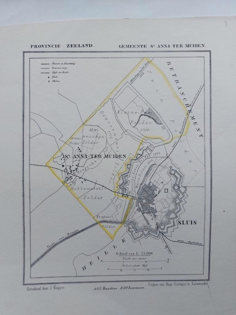 3 / St. Anna ter Muiden Sluis Zeeland Litho 1867 J. Kuyper, Antiek en Kunst, Kunst | Litho's en Zeefdrukken, Ophalen of Verzenden