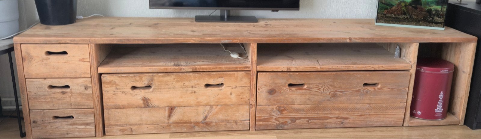 Steigerhouten dressoir / tv-meubel met LED en lades, Ophalen, 50 tot 75 cm, Minder dan 100 cm
