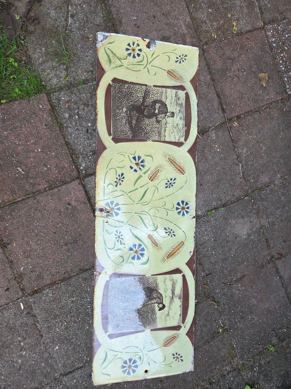 Vintage geëmailleerd paneel met korenbloemen, Ophalen of Verzenden