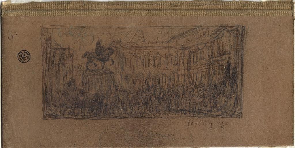 Ko Cossaar potloodtekening op karton "Huldiging in Den Haag", Antiek en Kunst, Ophalen