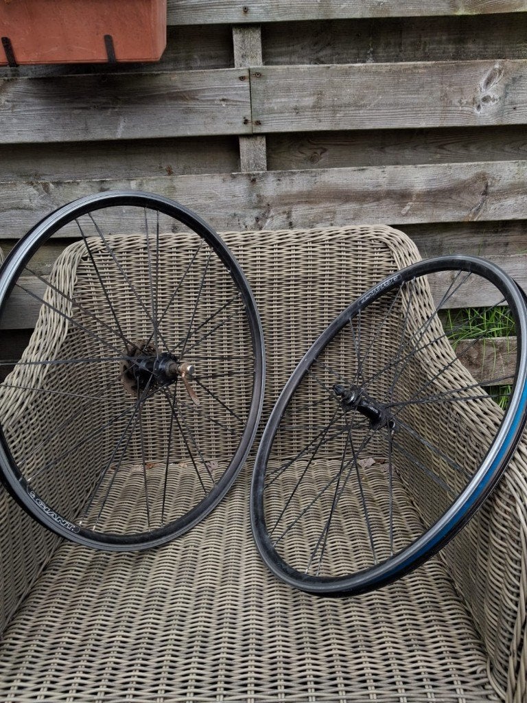 set wielen met platte spaken. Achterwiel met casette met 7 b, Ophalen of Verzenden