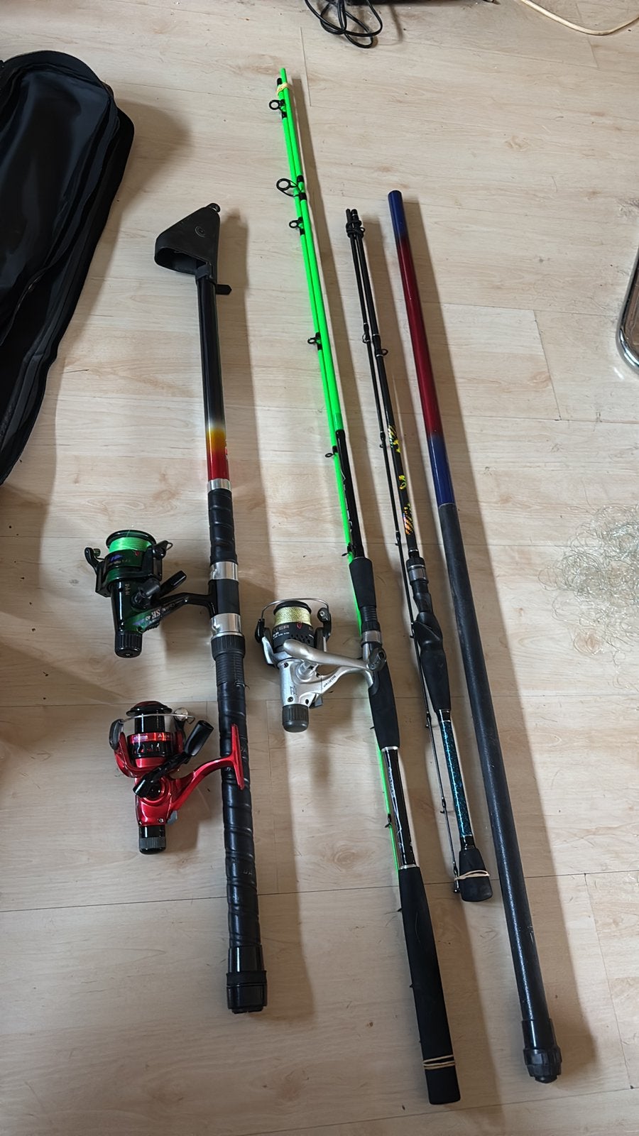 4 Hengels + foudraal + beetmelders en banksticks, Ophalen, Zo goed als nieuw, Molen