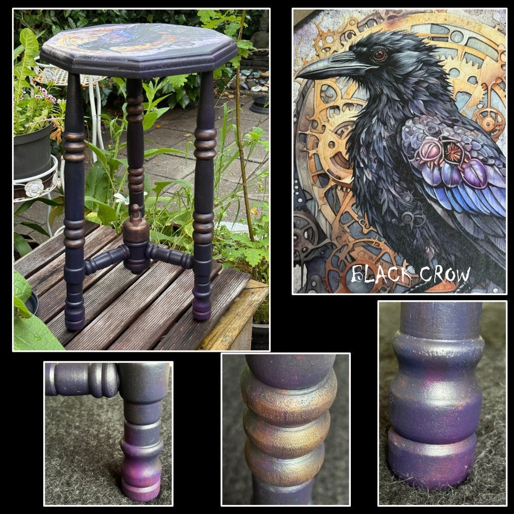 unieke bijzet of plantentafels met kraai steampunk decoupage, Minder dan 55 cm, Rond, Zo goed als nieuw, Ophalen