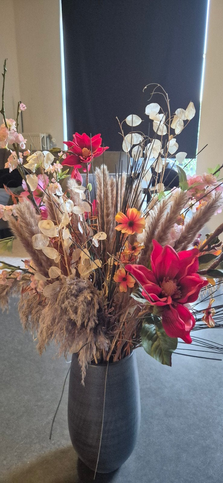 Prachtig kunstboeket met pampasgras en kleurrijke bloemen., Ophalen, Binnen, Textiel, Zo goed als nieuw
