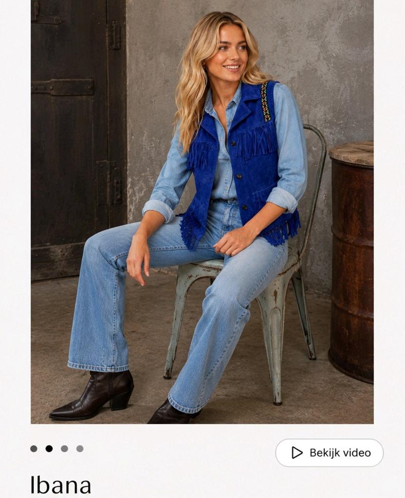 *NIEUW* Blauwe IBANA suède gilet met franjes, maat S., Nieuw, Jasje, Maat 36 (S), Ibana