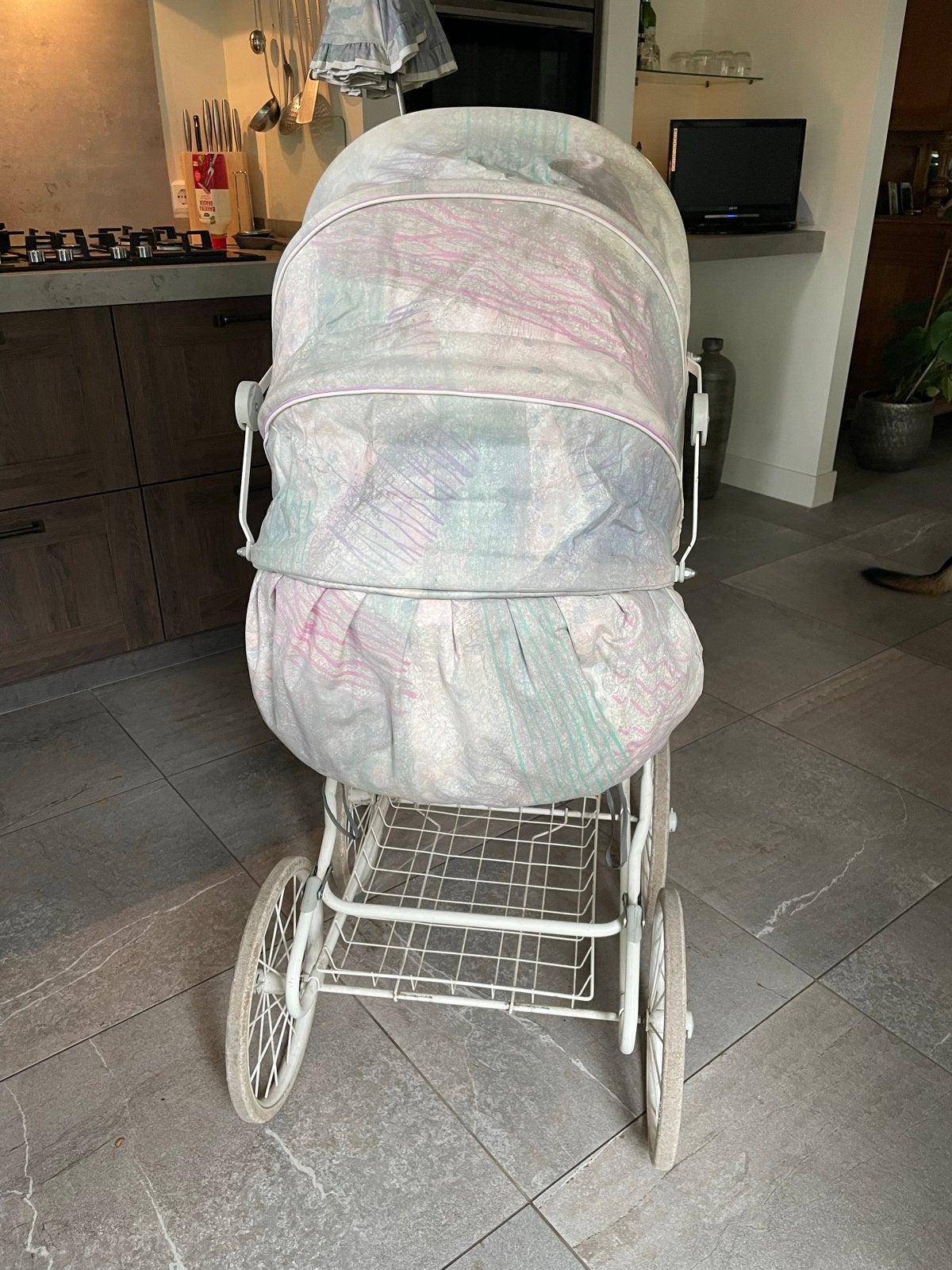Vintage kinderwagen met voetenzak, Gebruikt, Met reiswieg, Ophalen, Kinderwagen