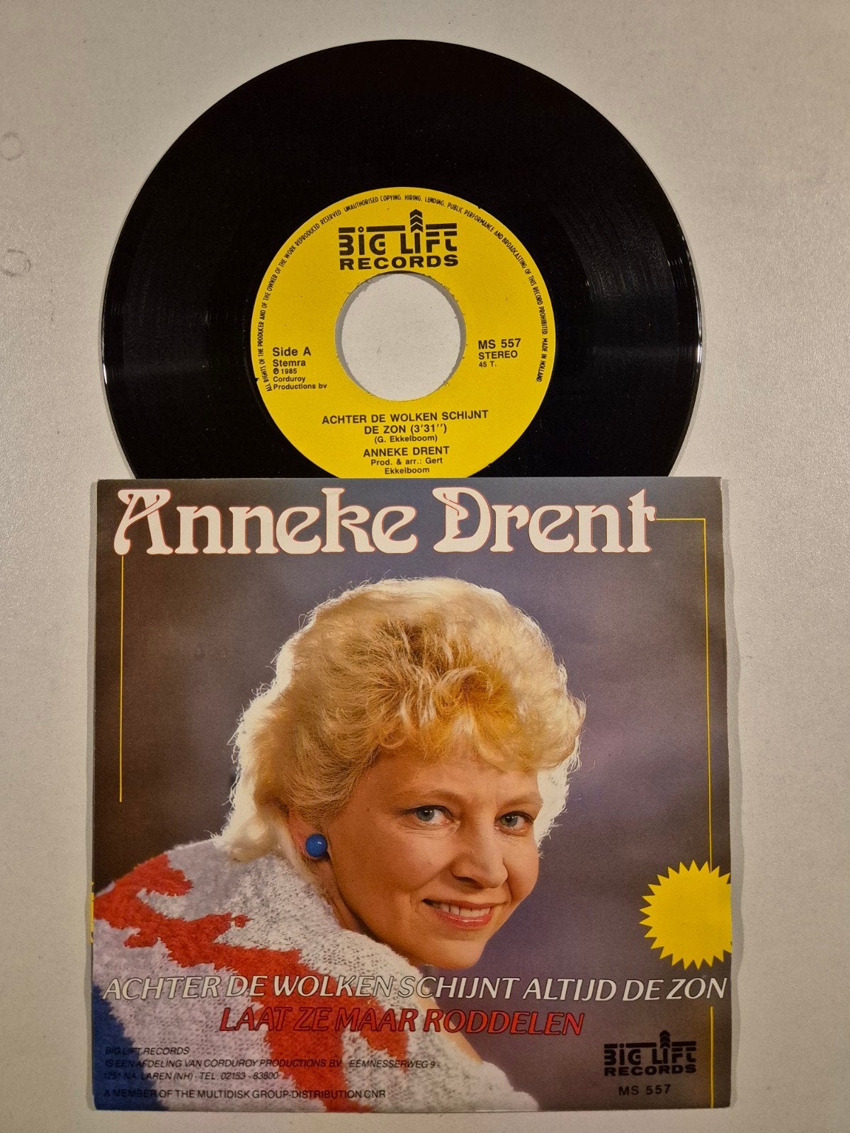 Anneke Drent-Achter de wolken schijnt altijd de zon, Ophalen of Verzenden, Zo goed als nieuw, 7 inch, Levenslied of Smartlap