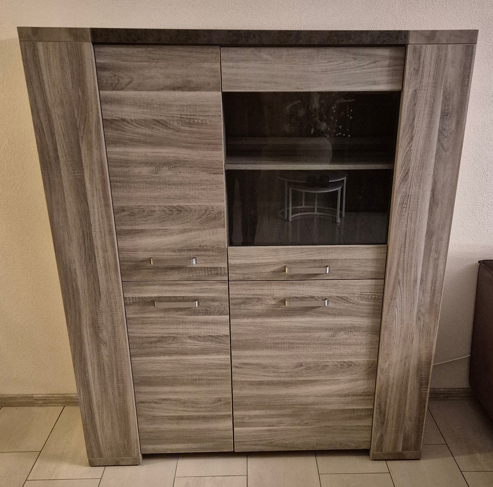 Bar-vitrinekast 140x163x50 cm kleur grijs-marmer, Ophalen, Zo goed als nieuw, 25 tot 50 cm, 100 tot 150 cm