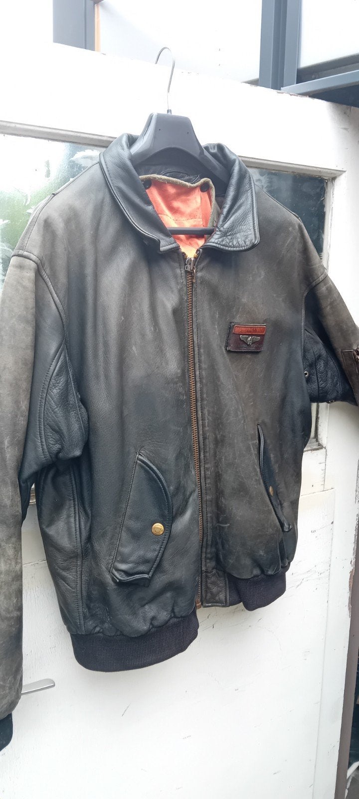 Vintage RedSkins Leren Bomberjack - Maat L, Zwart, Maat 42/44 (L), Ophalen of Verzenden, RedSkins