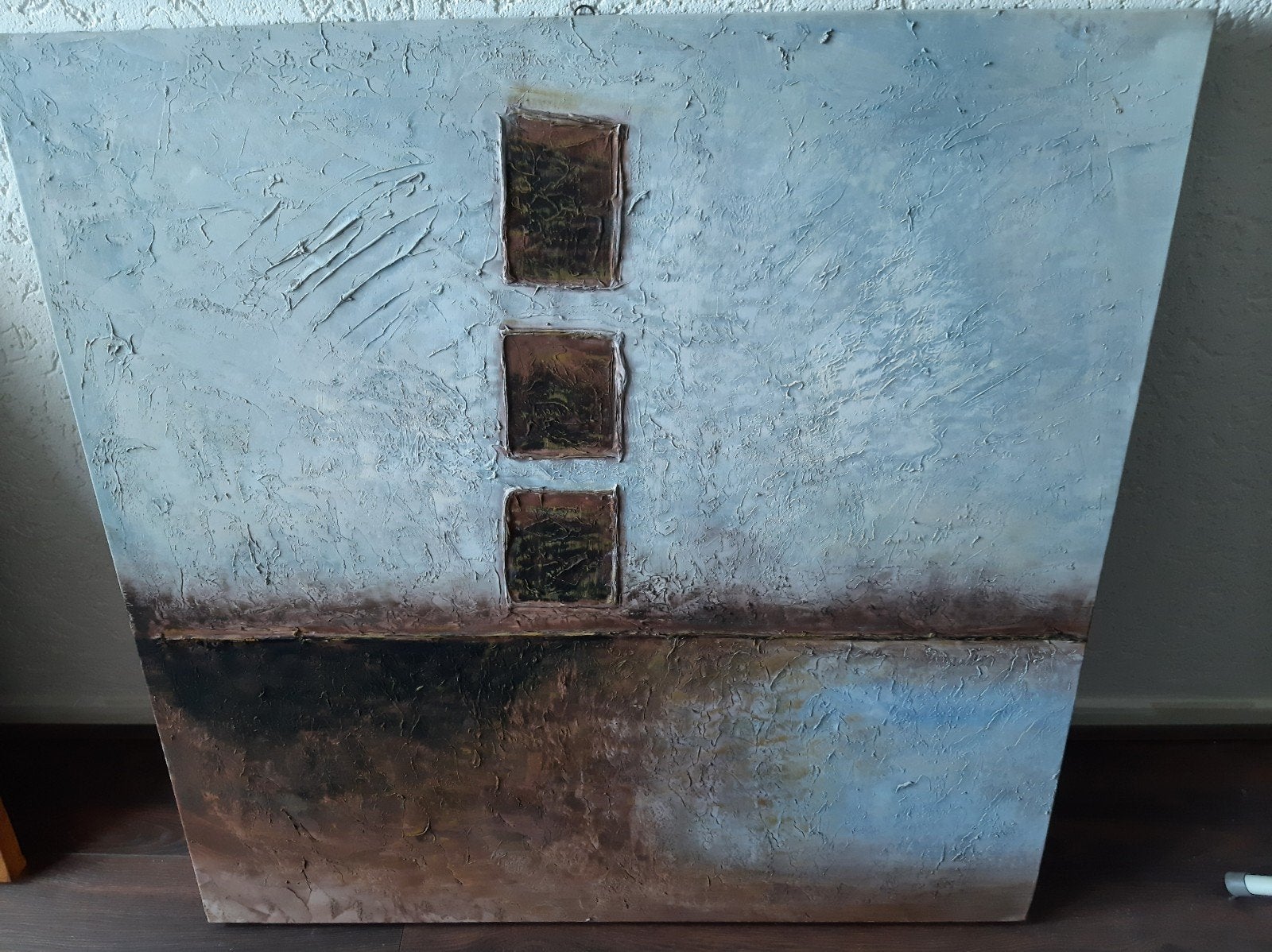 Abstract schilderij met textuur en aardetinten, Ophalen of Verzenden