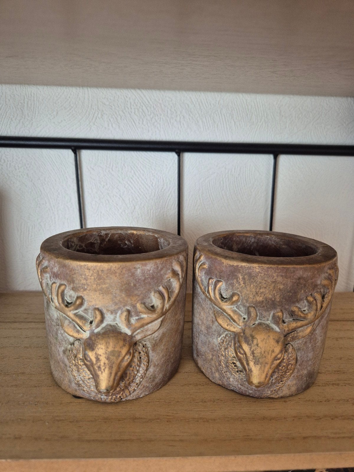 Set van 2 decoratieve potjes met hertenkop, Ophalen, Vintage, Gebruikt, Goud