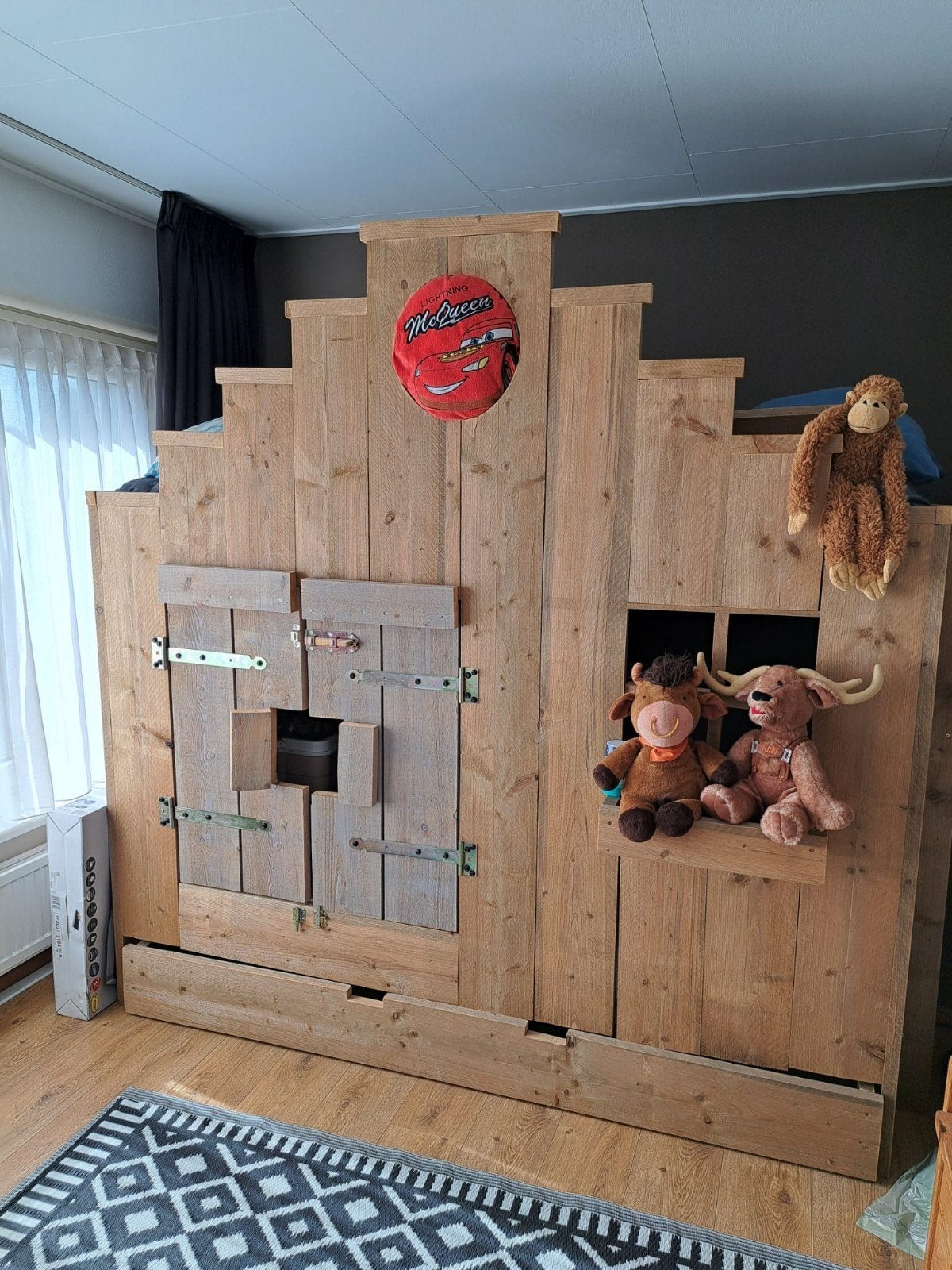 Steigerhouten Kinderbed met 3 Slaapplaatsen, Ophalen, 85 tot 100 cm, Gebruikt, Hoogslaper of Stapelbed