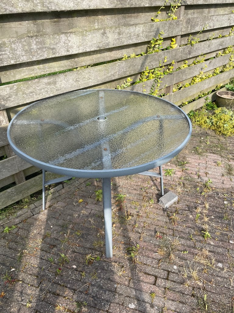 Ronde tuintafel glas, Ophalen, Gebruikt, Rond, Metaal