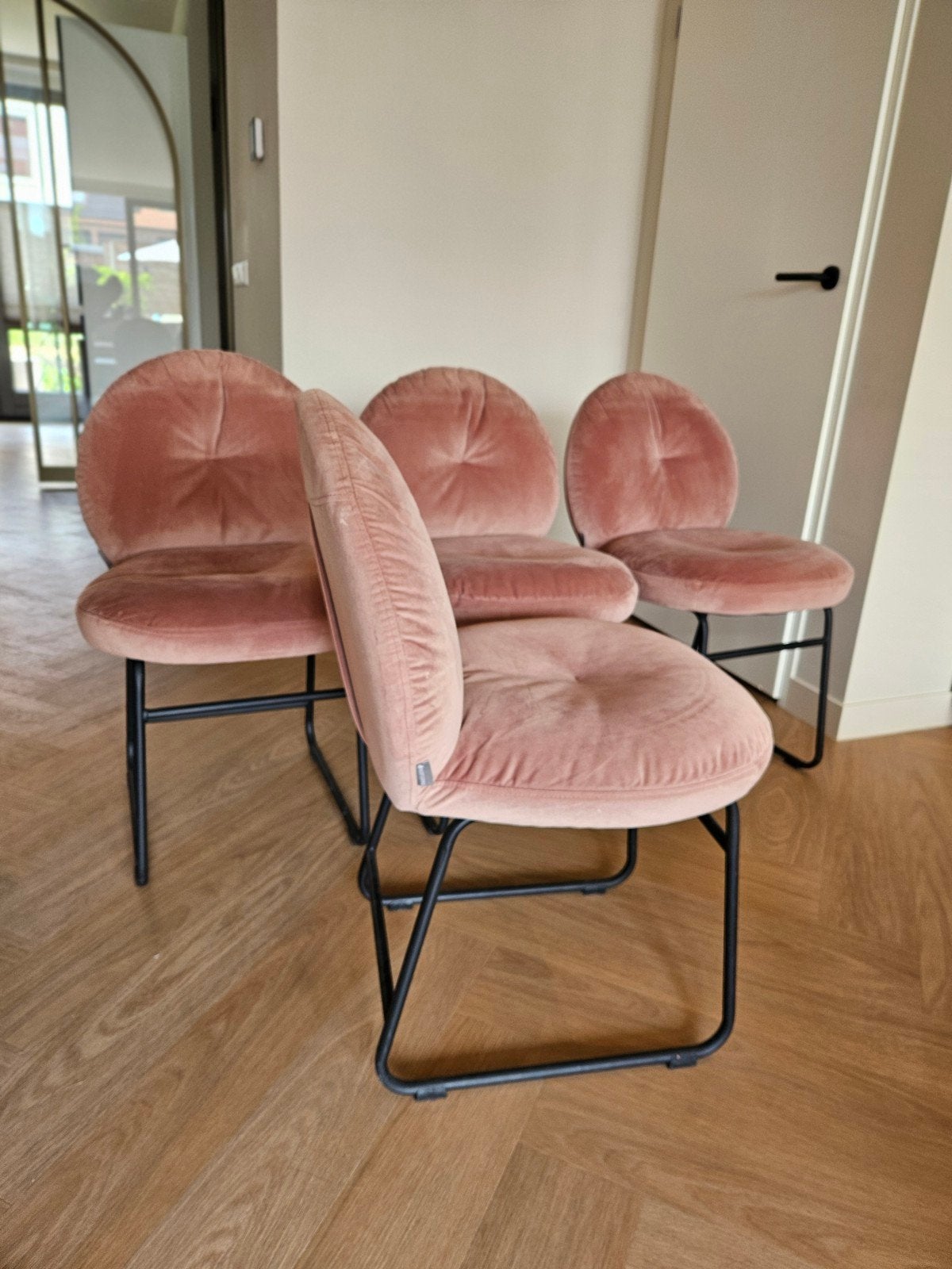 Set van 4 roze eetkamerstoelen, Ophalen, Gebruikt, Overige kleuren, Modern