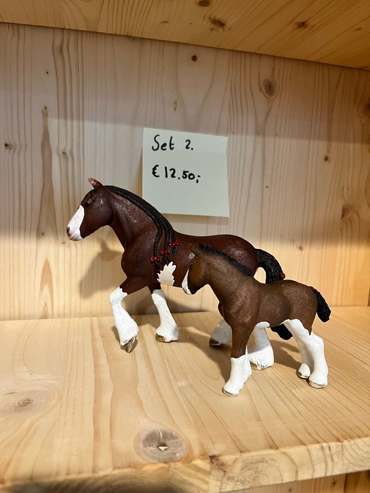 Schleich Clydesdale paard en veulen set 2, Ophalen of Verzenden, Gebruikt