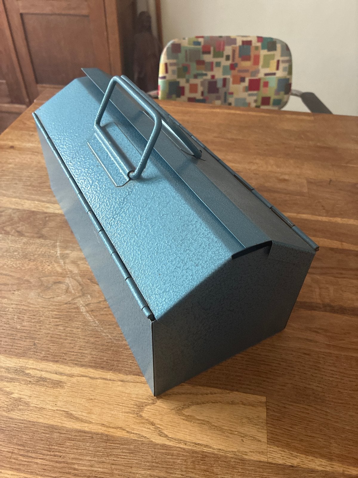 Vintage metal gereedschapskist - blauw/grijs, Ophalen of Verzenden, Gebruikt