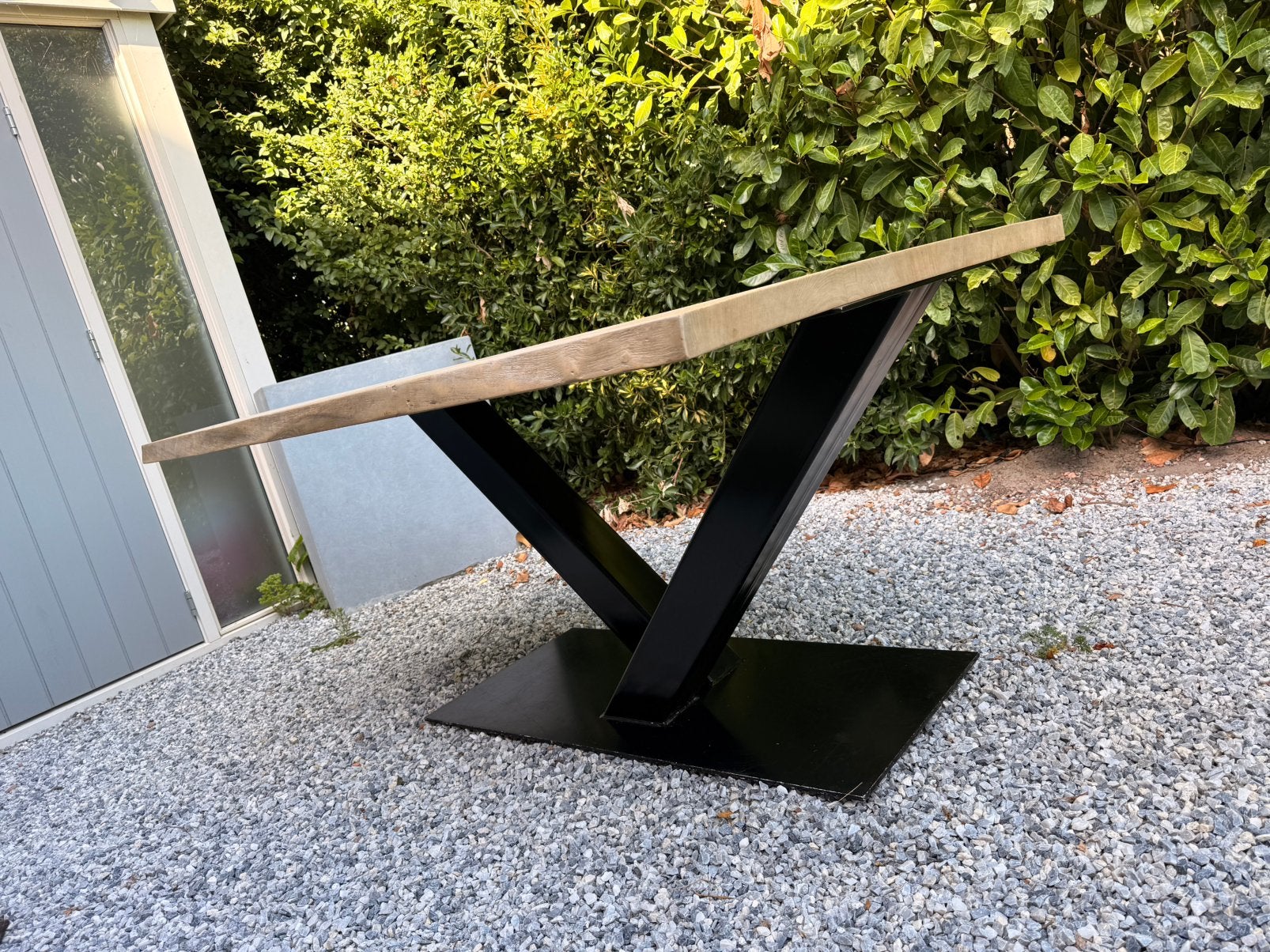 Mooie boomstam eettafel met V poot massief, Ophalen, 200 cm of meer, 50 tot 100 cm, Zo goed als nieuw
