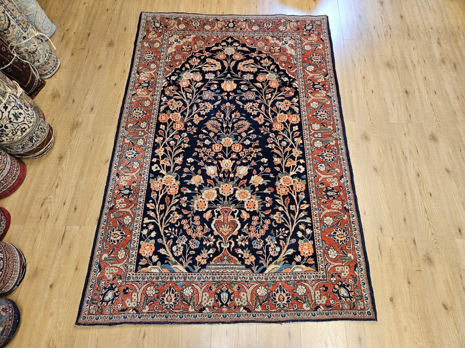 Vintage handgeknoopt perzisch tapijt sarough antiek 200x133, Info@SlatsAntiek.nl, Tweedehands, 100 tot 150 cm, Perzisch