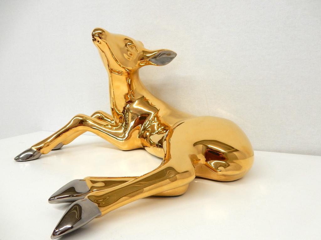24 Karaats Goud Porseleinen Beeld Hert Vintage Oro Zecchino, Ophalen of Verzenden, Gebruikt, Dier