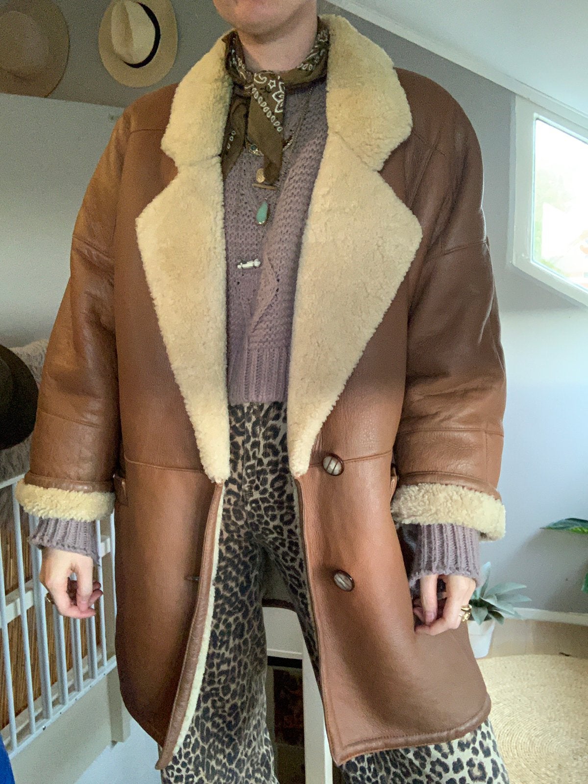 Vintage bomberjack lammy coat M L, Maat 38/40 (M), _, Ophalen of Verzenden, Zo goed als nieuw