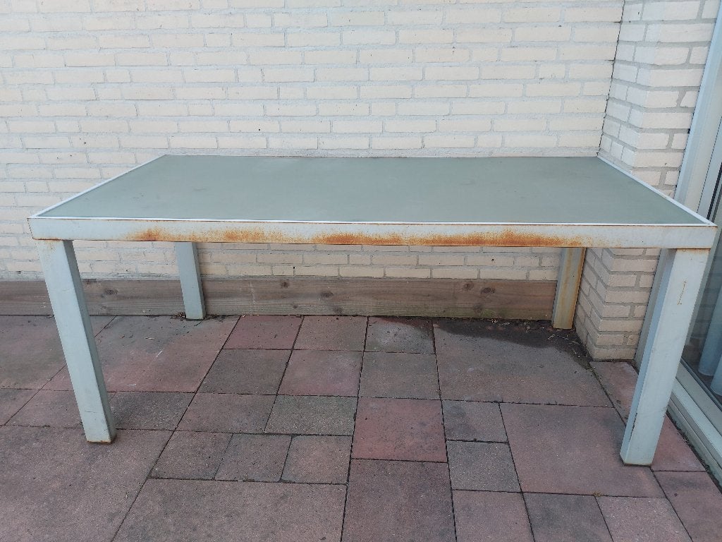 Gratis tuintafel met glasplaat, Ophalen, Gebruikt, Rechthoekig, Metaal