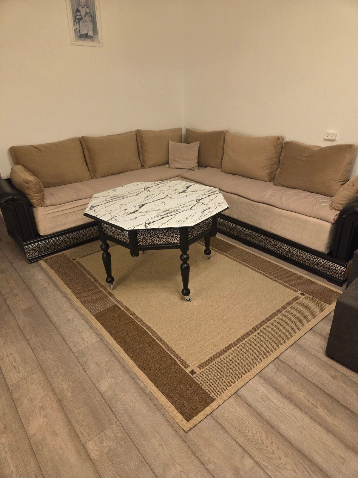 Complete Marokkaanse bank (seddari / sedari) + tafel, Gebruikt, 150 tot 200 cm, Hoekbank, Ophalen of Verzenden
