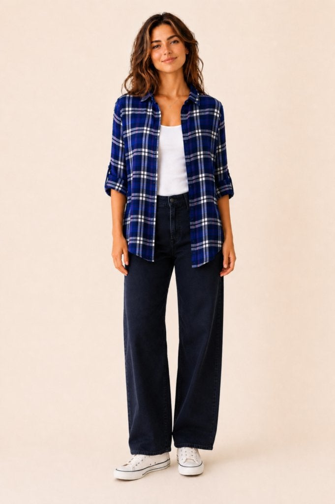NIEUW dames geruite blouse blauw | maat M | 3/4 mouw, Maat 38/40 (M), Boutiqua, Blauw, Nieuw