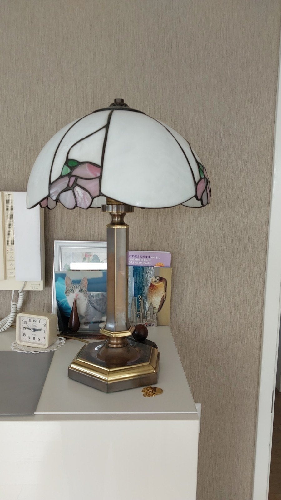 Tiffany Stijl Tafellamp met Roze Bloemen, Ophalen