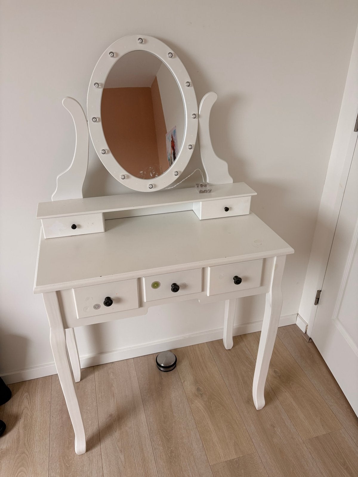 Witte kaptafel met spiegel en verlichting, Ophalen, Gebruikt, 100 tot 150 cm, 50 tot 100 cm