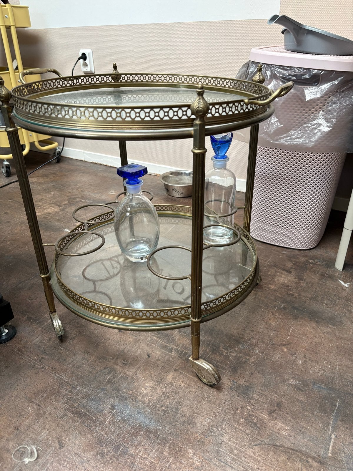 Vintage Drankkarretje / Serveerwagen - Messing & Glas, Ophalen