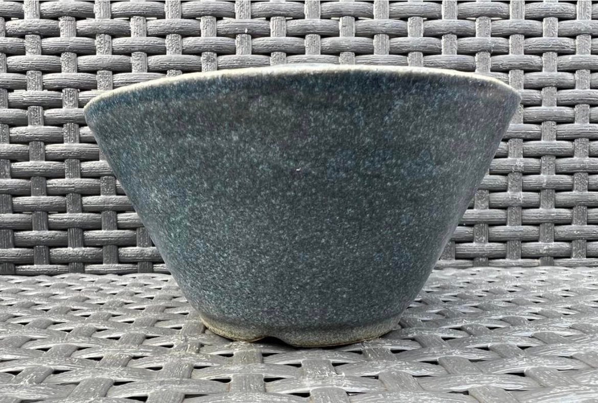 Bonsai pot rond handgemaakt blauw tinten geglazuurd 12,7x6,5, Rond, Ophalen of Verzenden, Zo goed als nieuw, Aardewerk