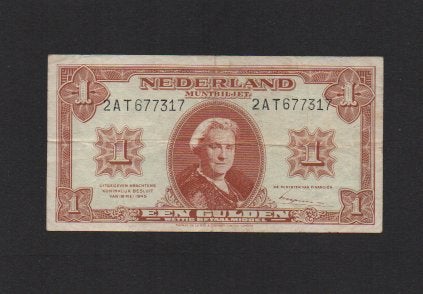 1 Gulden Bankbiljet 1945 Mooi Stevig Biljet, Ophalen of Verzenden, 1 gulden, Los biljet