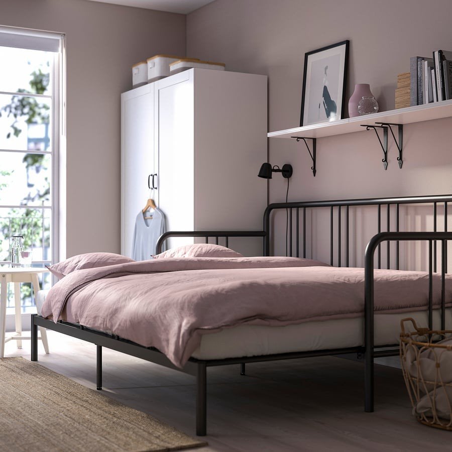 IKEA Fyresdal slaapbank/bedframe, zwart,2x  80x200 cm, Ophalen, Verstelbaar, Modern, Industrieel, Zwart