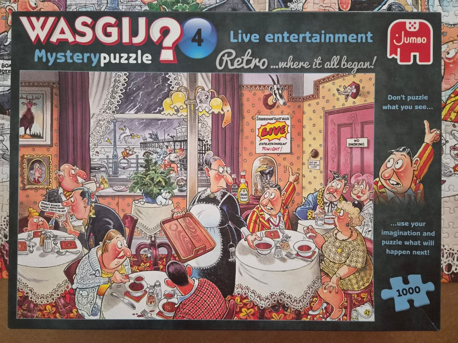 Wasgij Retro Mystery 4 - Live Entertainment 1000 stukjes, Ophalen of Verzenden, 500 t/m 1500 stukjes, Gebruikt, Legpuzzel