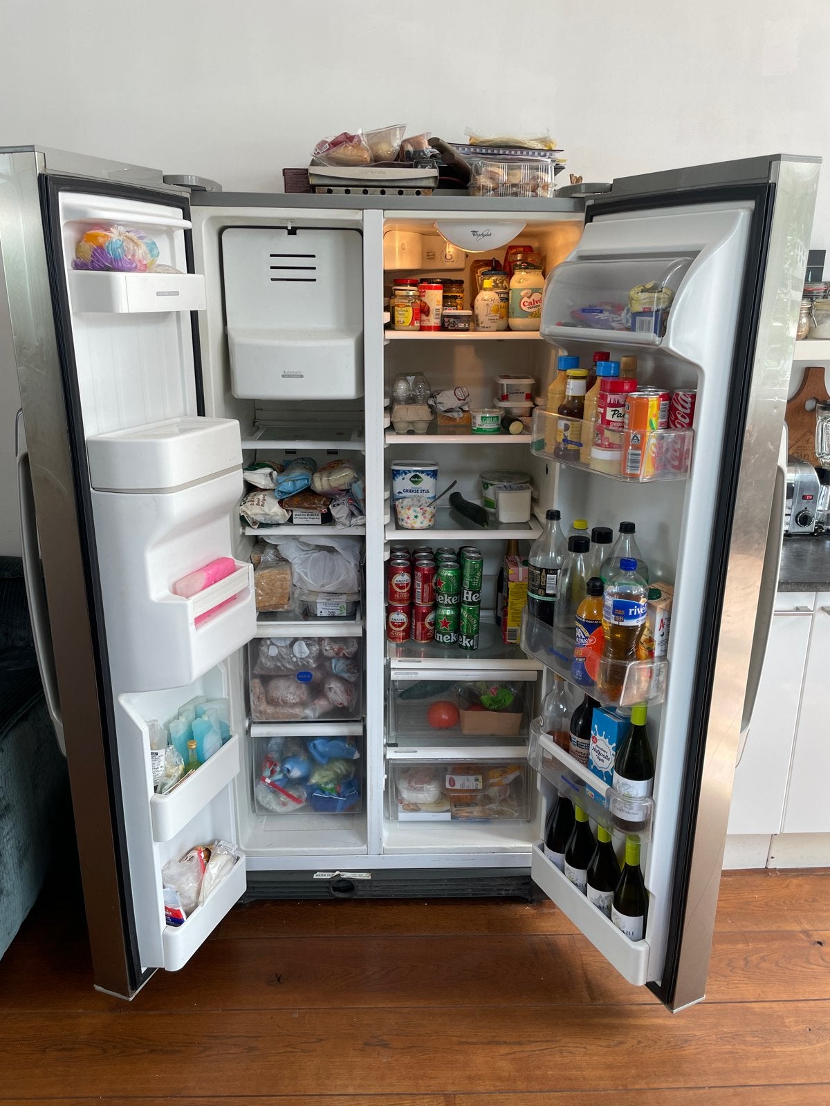 Whirlpool Amerikaanse koelkast met vriezer en waterdispenser, Witgoed en Apparatuur, Ophalen, Gebruikt, 200 liter of meer, 60 cm of meer