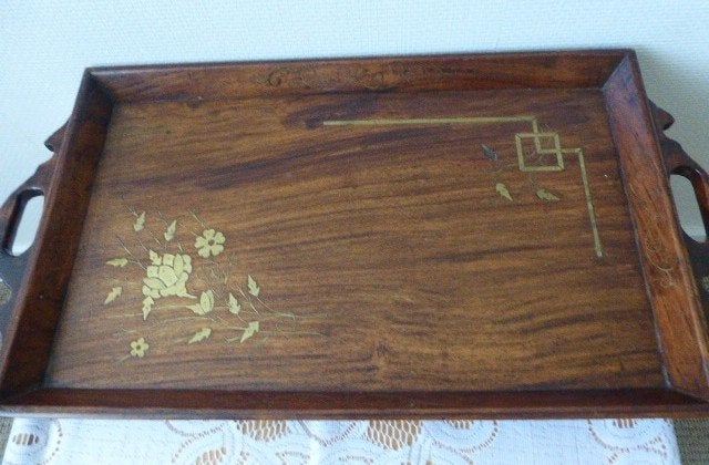 houten dienblad met ingelegd patroon, Antiek en Kunst, Ophalen of Verzenden
