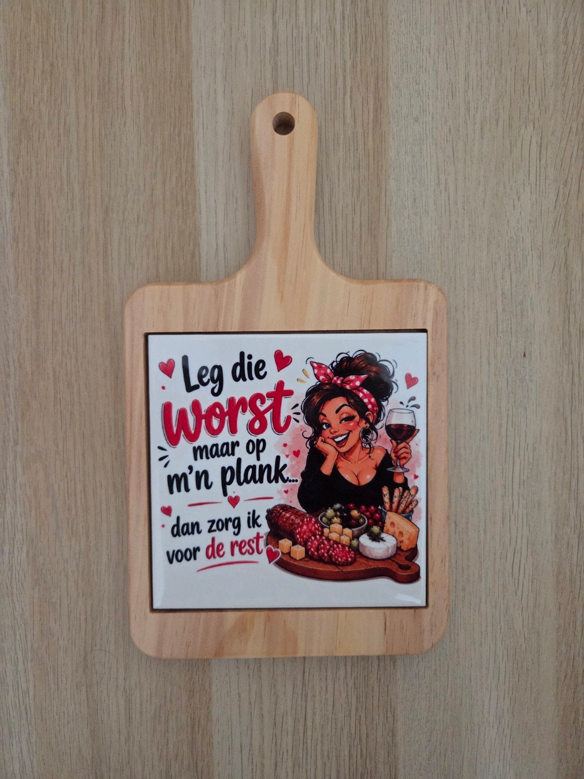 Leuke borrelplank met tegel, eigen foto/tekst mogelijk, Verzenden, Hout, Snij-/serveerplank, Nieuw