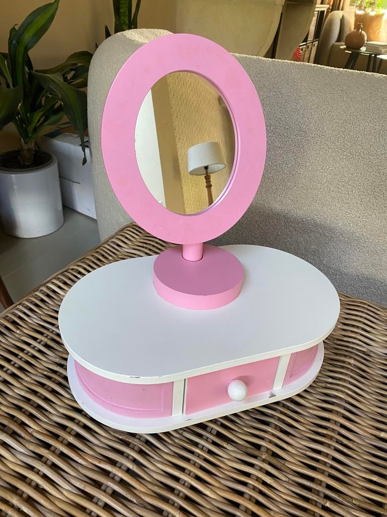 Make-up tafeltje roze wit met spiegel, Kinderen en Baby's, Speelgoed | Houten speelgoed, Zo goed als nieuw, Ophalen