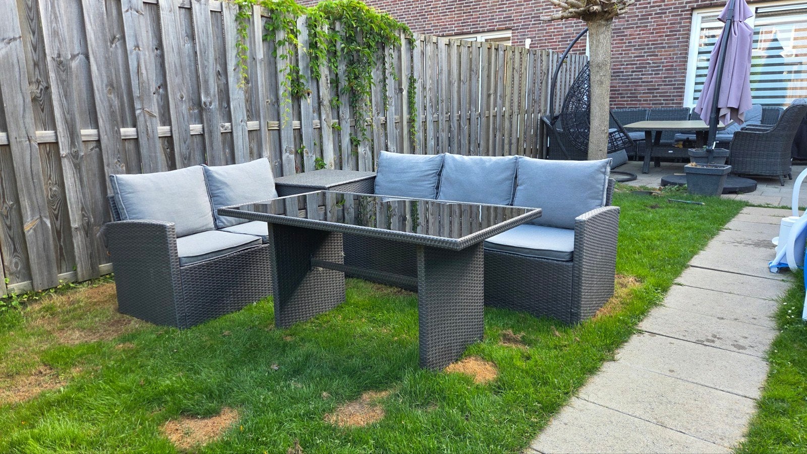 Schitterend Wicker Diningset met OpbergBox *NIEUWE FOTO'S*, Tuin en Terras, Ophalen, 5 zitplaatsen, Zo goed als nieuw, Wicker