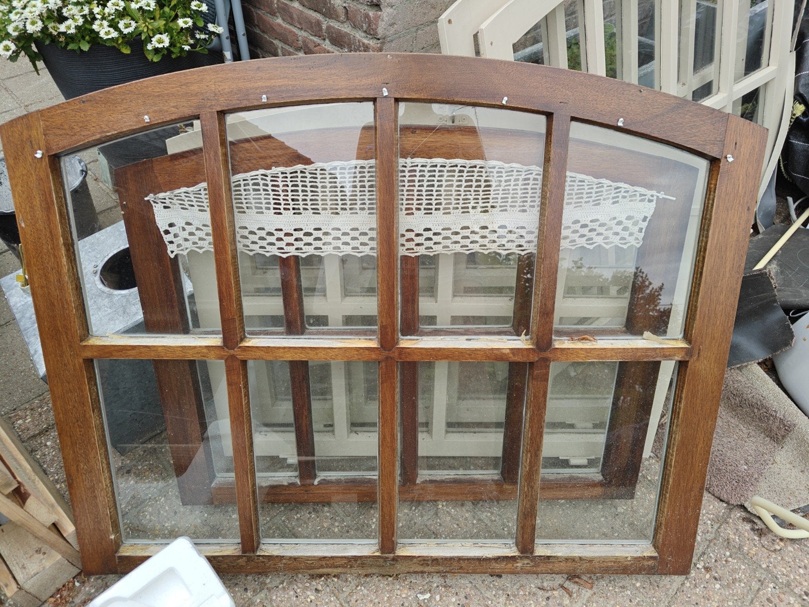 Mooi houten raam met boog - Gebruikt, Ophalen, Gevelraam of Ruit, Gebruikt, 80 tot 120 cm