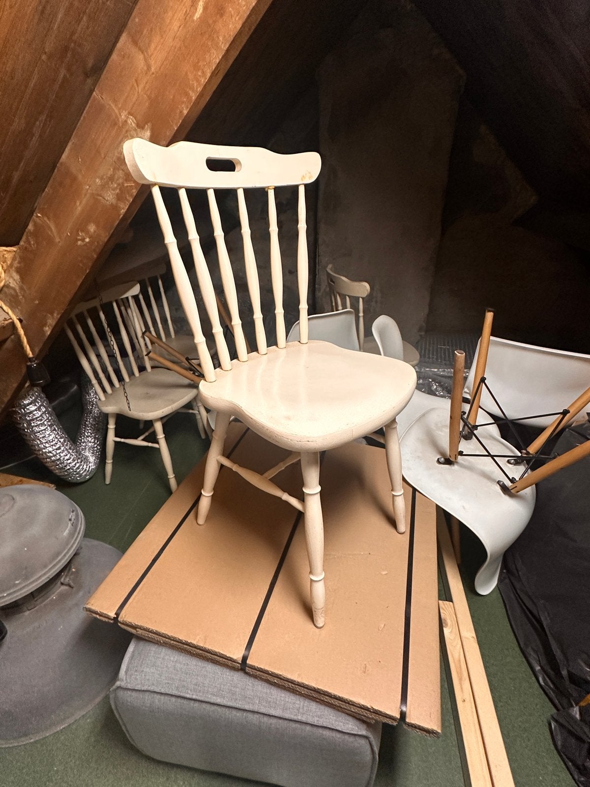 Set van 4 houten stoelen, Ophalen, Gebruikt, Wit, Vier