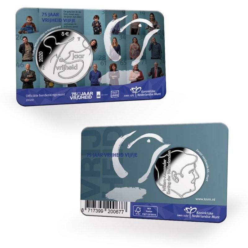 5 Euro Nederland 2020 - 75 jr Vrijheid Vijfje - UNC Coincard, Postzegels en Munten, Ophalen of Verzenden, Overige landen, 5 euro