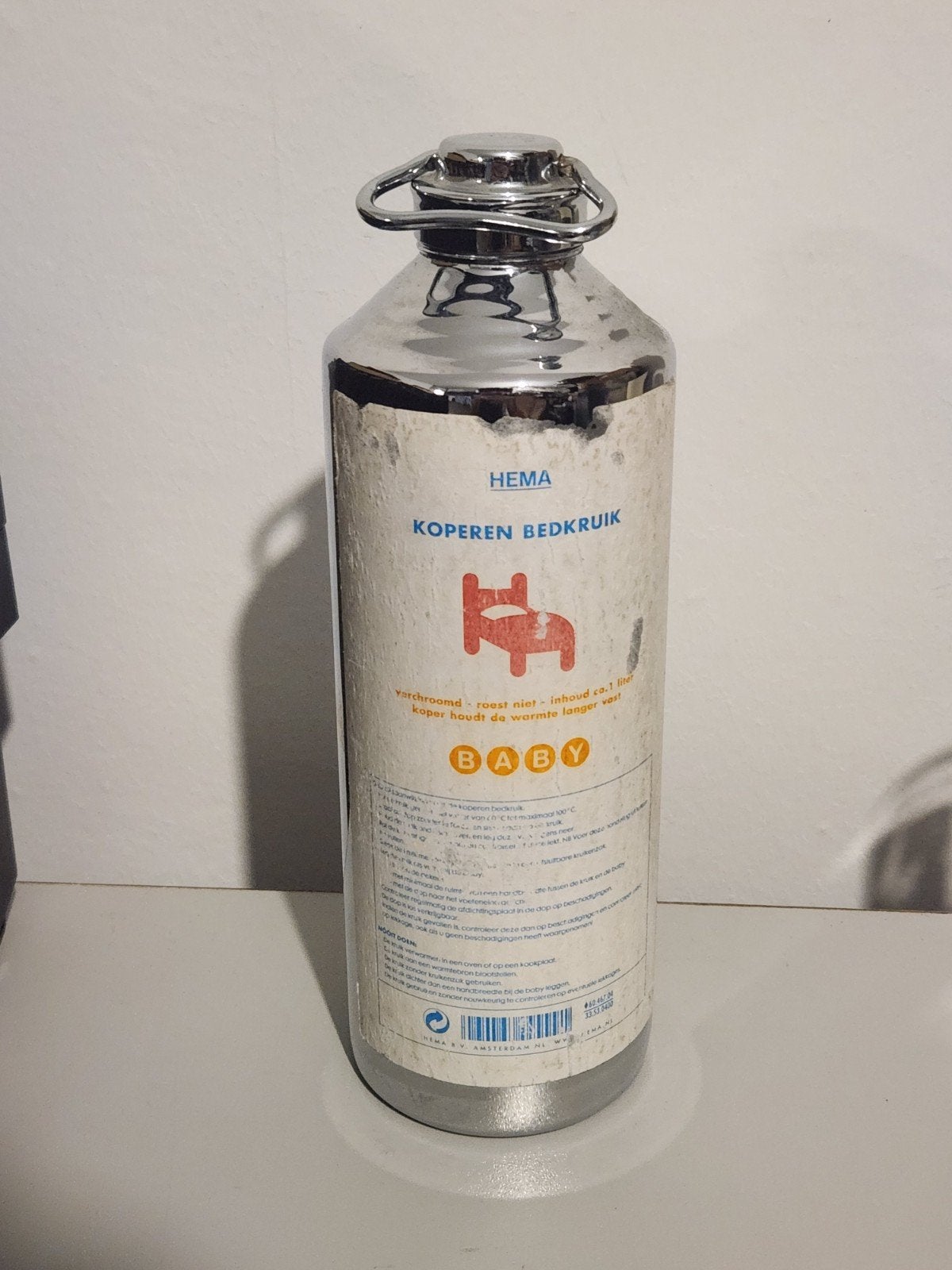 Hema Koperen Bedkruik - Baby - Verchroomd - 1 Liter, Ophalen of Verzenden