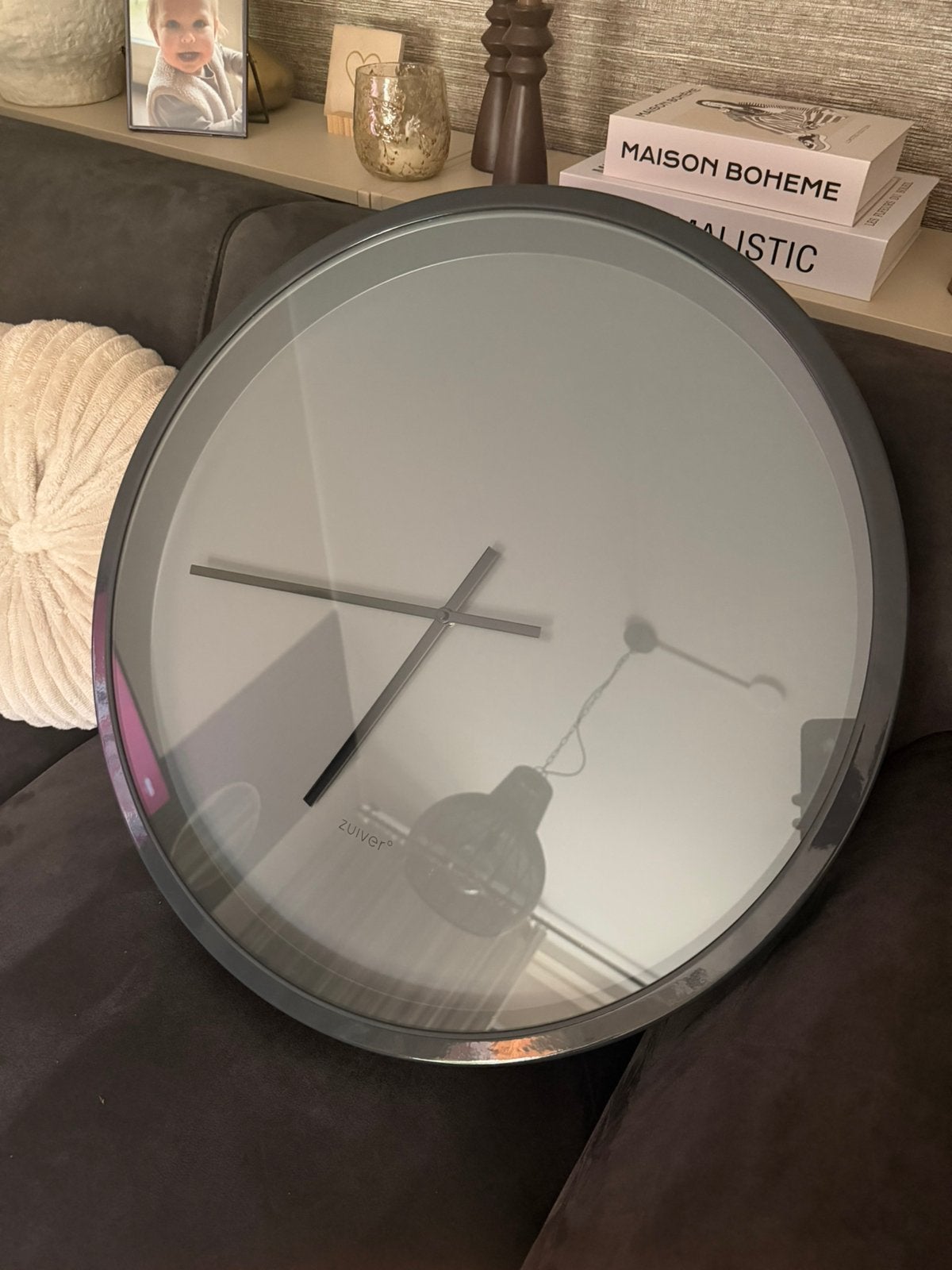 Mooie grijze klok te koop, Huis en Inrichting, Ophalen, Zo goed als nieuw, Wandklok