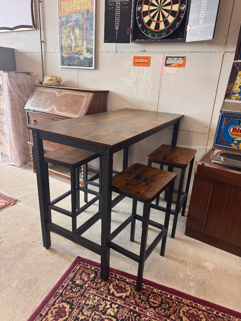 Bartafel met 4 krukken - industrieel, Ophalen, Rechthoekig, 100 tot 150 cm, 50 tot 100 cm