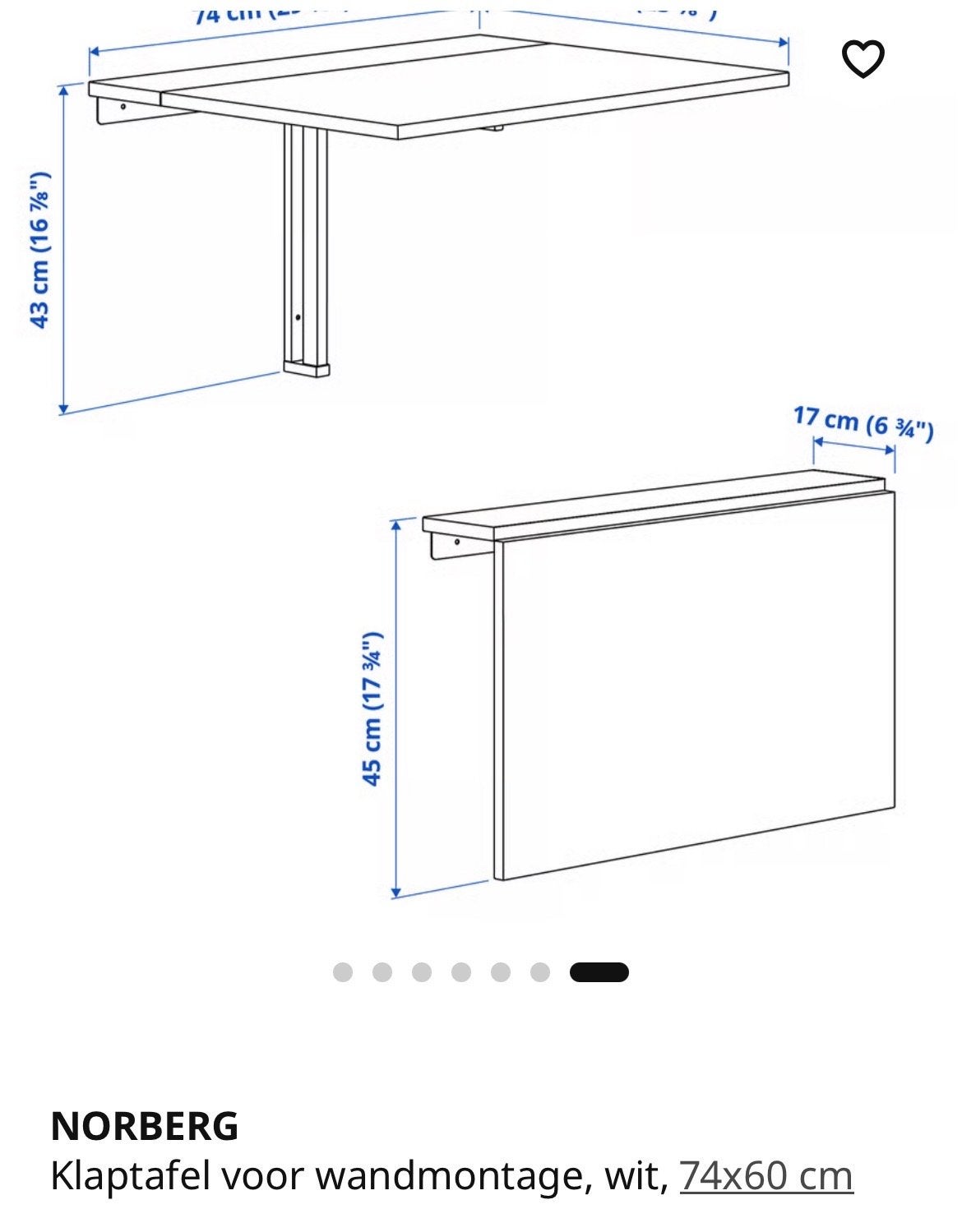 NORBERG Klaptafel voor wandmontage, wit - kleine beschadigin, Overige stijlen, Overige typen, Gebruikt, .