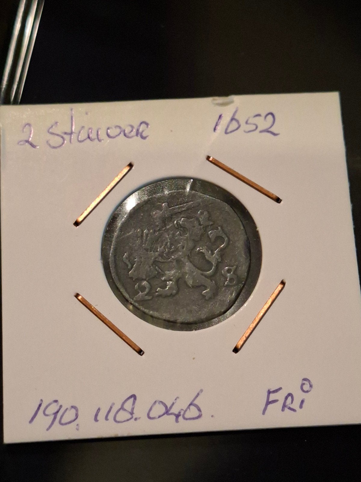 Zilveren 2 Stuiver munt Frisia 1652, Vóór koninkrijk, Zilver, Losse munt, Overige waardes