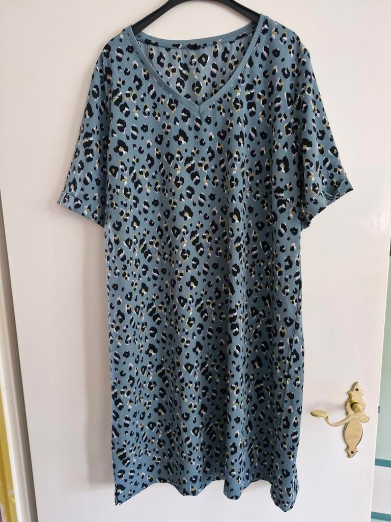 Hema Blauwgroene Wijde Jurk met Luipaardprint - Maat XL, Kleding | Dames, Jurken, Blauw, Maat 46/48 (XL) of groter, Onbekend, Ophalen of Verzenden
