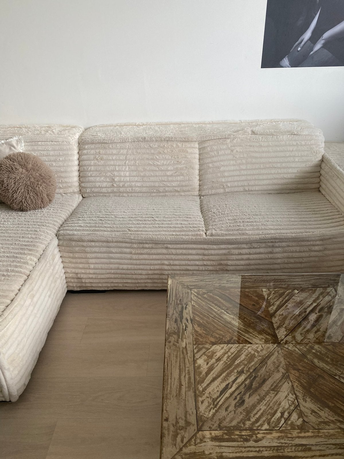 Loungebank creme ribstof!, Huis en Inrichting, Banken | Complete zithoeken, Ophalen, Gebruikt